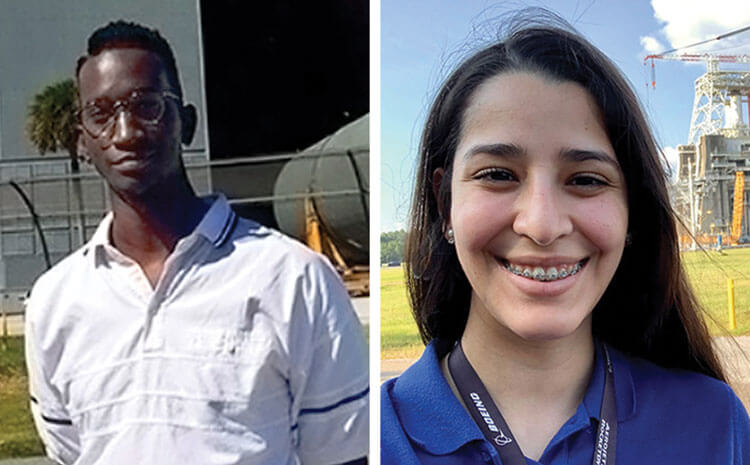 Brandon Burroughs (left), and SLS engineer Nathalie Quintero (right).