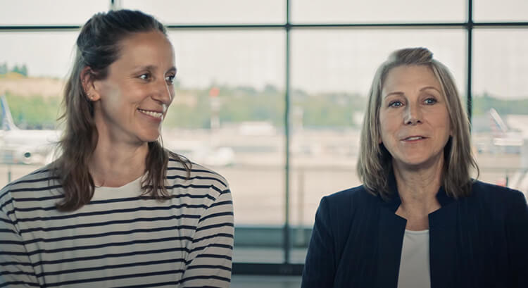 Denise and Kay sitting for an interview